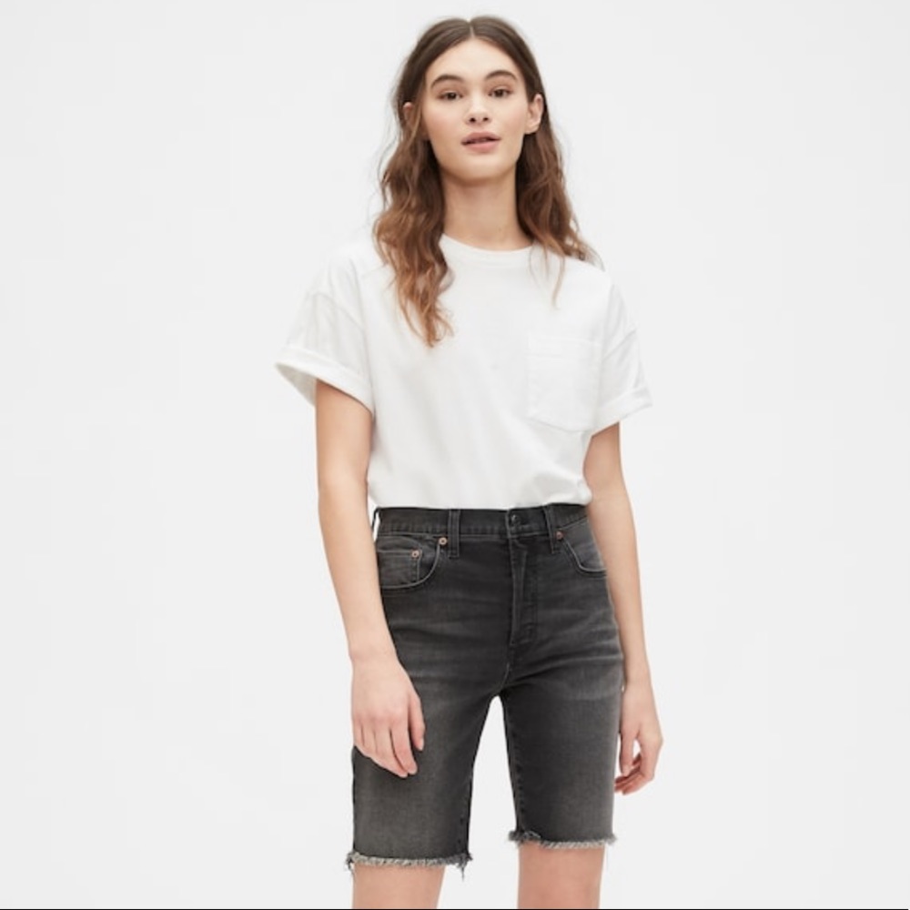 High-Rise Bermuda Denim Shorts
